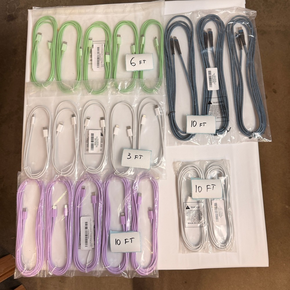 Lot of 20 Mixed USB C to Lightning Fast Charging Cables 20W 3ft 6ft 10ft